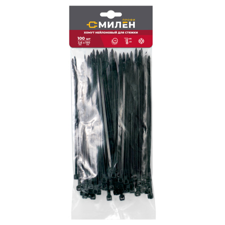Хомут нейлоновый  3,6х150мм 100шт черный Милен