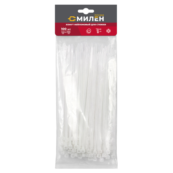 Хомут нейлоновый  3,6х150мм 100шт белый Милен