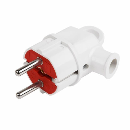 Вилка 16А угловая белая с з/к с кольцом IP20 IN HOME